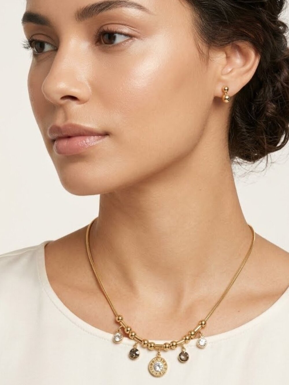 Gold Plated Stainless Steel Snake Chain Necklace Roman Numeral Charms